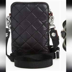 MZ Wallace Quilted Crosby Crossbody Bag Black Handbag Chain Leather Nylon Euc!